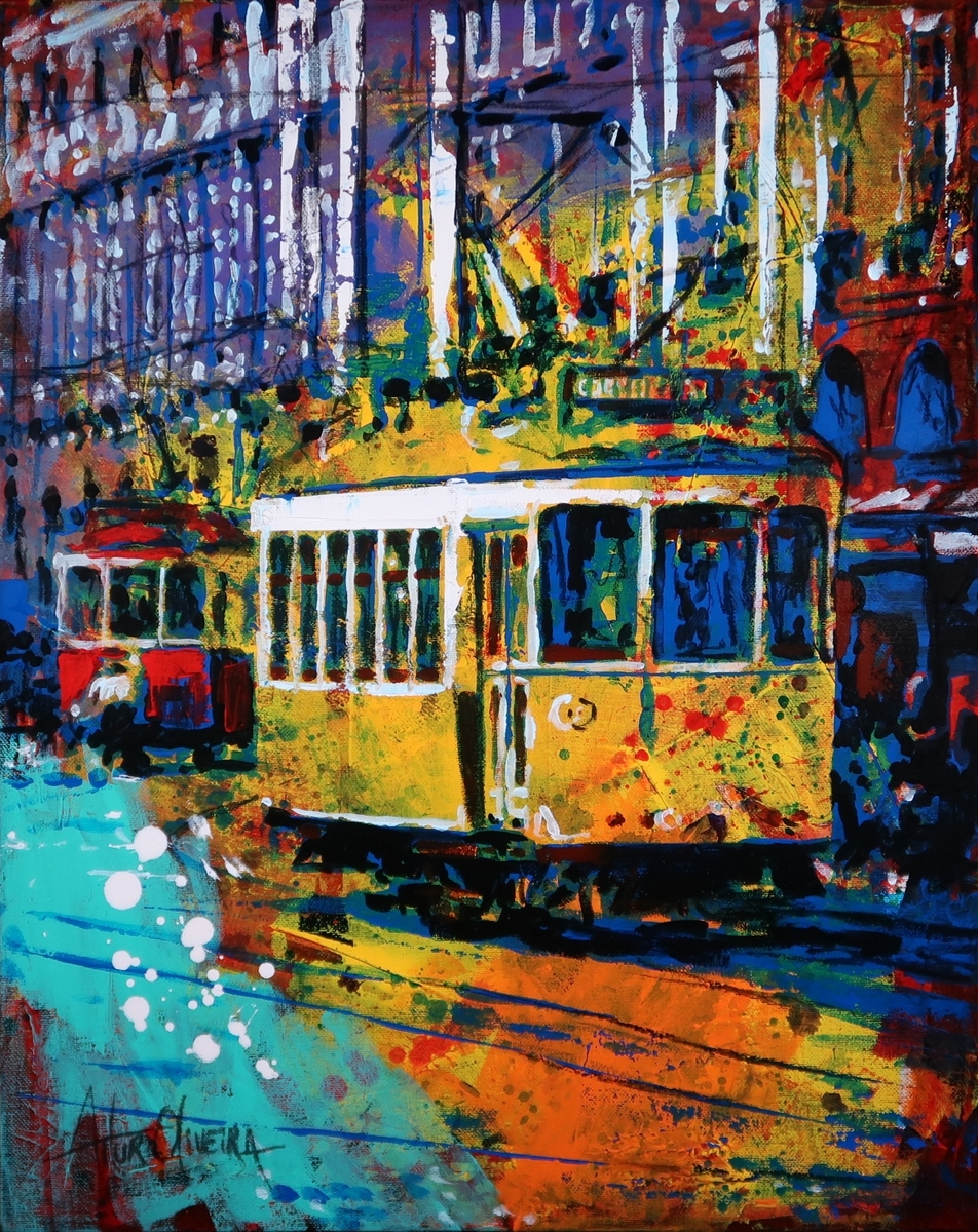 Pintura de Artur Oliveira, El�tricos em Lisboa