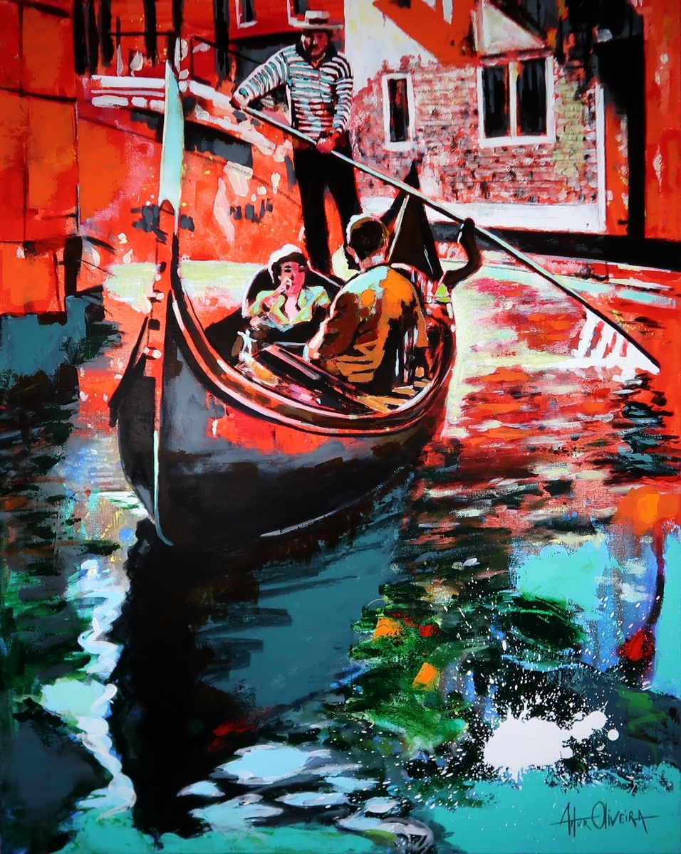Pintura de Artur Oliveira, Gndola em Veneza