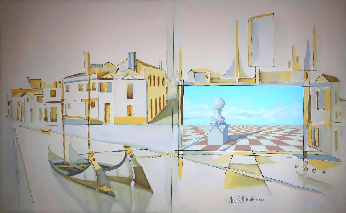 Um peo no xadrez de Aveiro, Pintura de Artur Oliveira